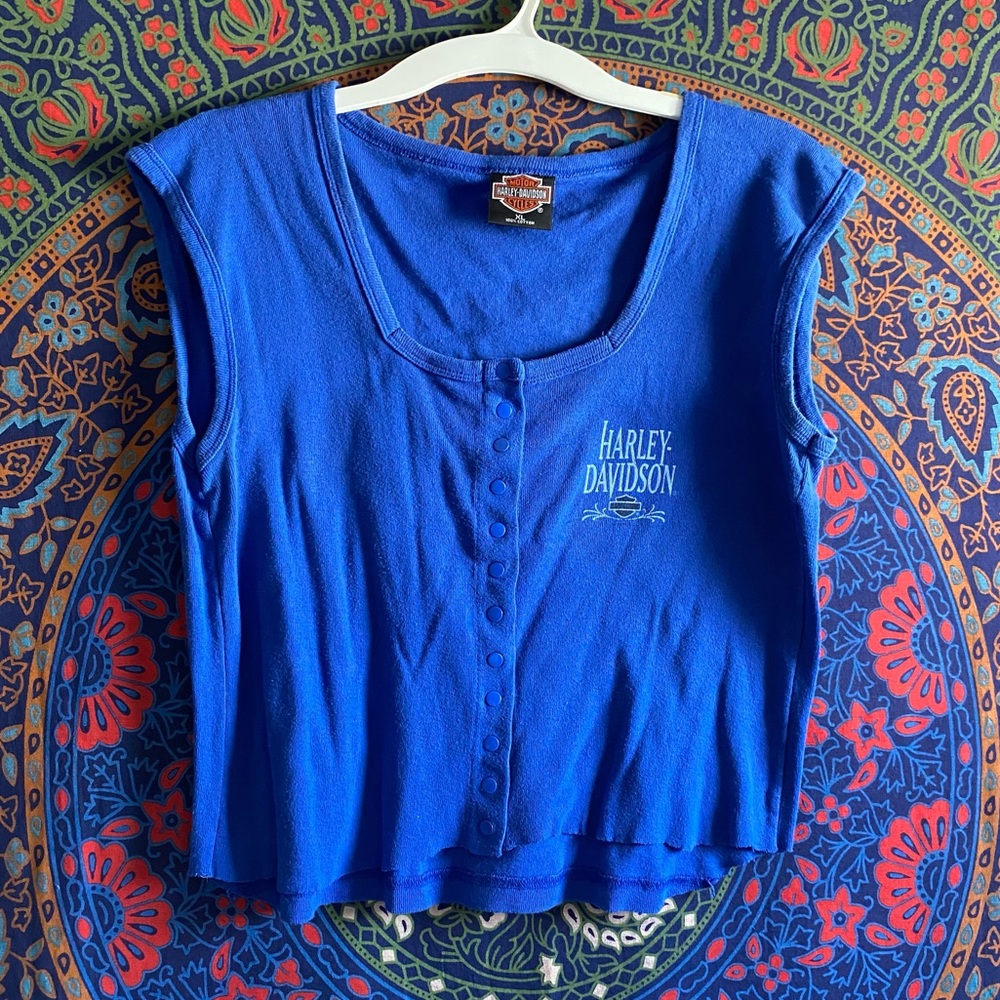 90s harley davidson button up tee !!